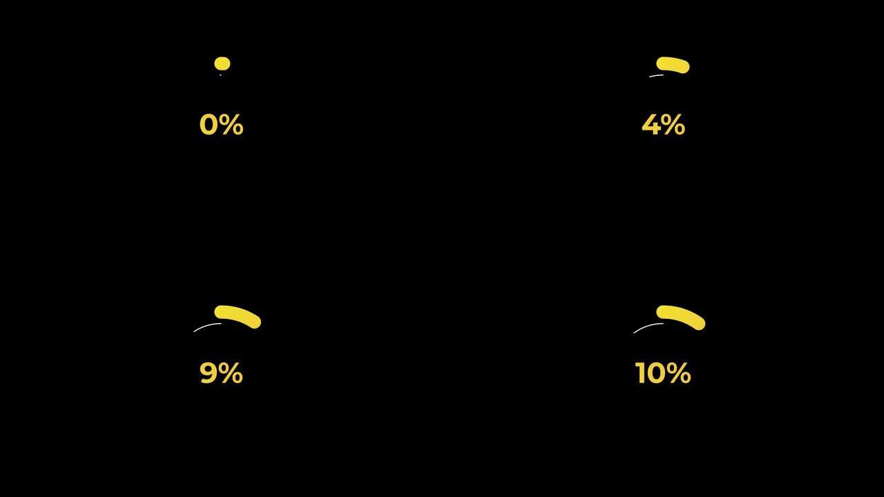 圆圈百分比加载转移下载动画0-10% 在黄色科学效果。