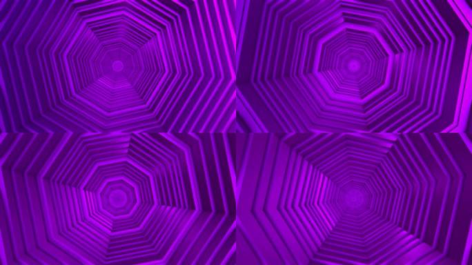 4k发光紫色霓虹灯同心八边形隧道背景