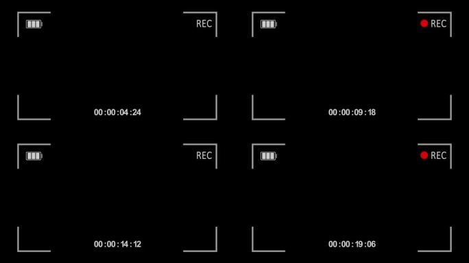 摄像机取景器动画录制视频。录像机数字显示界面的摄像机帧取景器屏幕。使用dslr相机或无反光镜和智能手