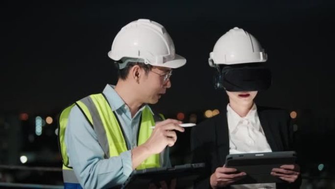 使用VR模拟器和数字平板电脑在夜间进行建筑可视化