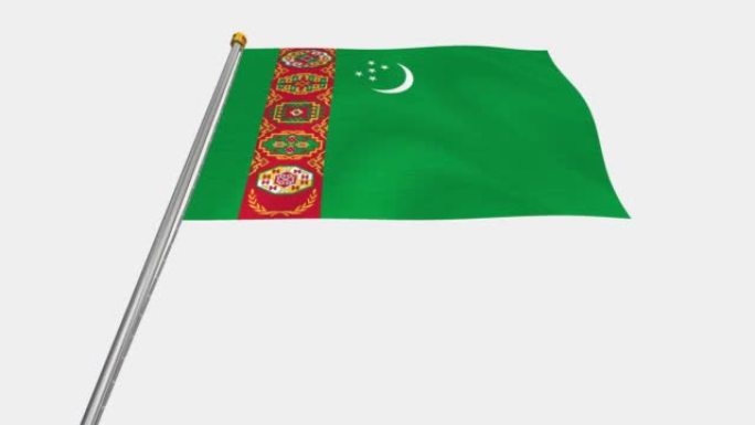 土库曼斯坦国旗在风中飘扬的循环视频，4k慢动作视频，带Alpha通道