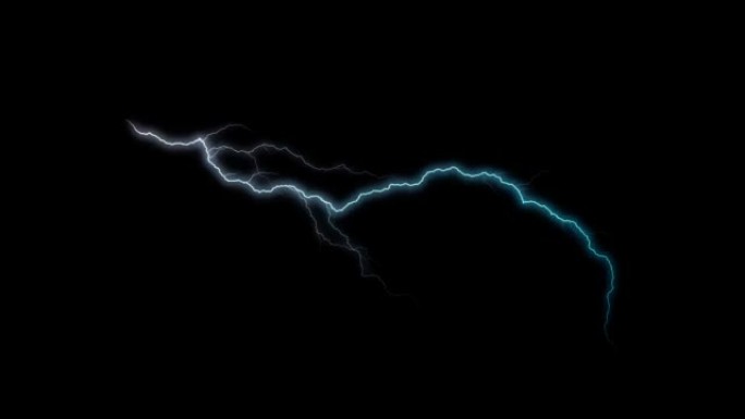 令人印象深刻的雷电击中了漆黑的夜晚。黑色背景上的蓝色闪电，混合模式