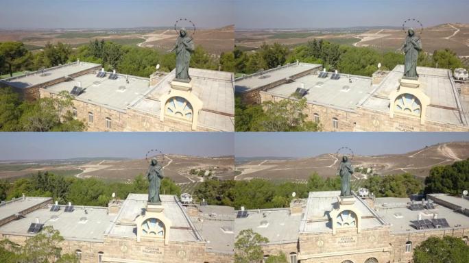 以色列Deir Rafat修道院雕像上的航拍画面