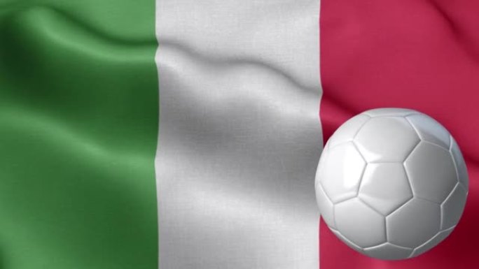 意大利国旗和足球-意大利国旗高细节-国旗意大利波浪图案循环元素-织物纹理和无尽循环-足球和旗帜