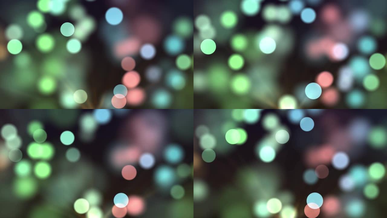 模糊的城市灯，Bokeh粒子，圆圈，无缝循环，4K，背景，夜间交通拥堵带散焦灯模式，彩色模糊明亮闪烁