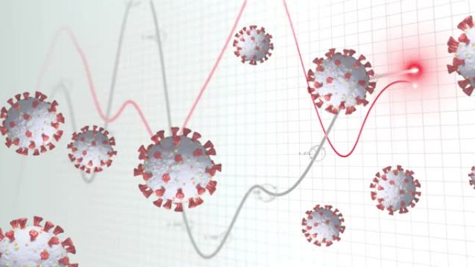 灰色背景上的多个新型冠状病毒肺炎单元浮动于统计数据处理