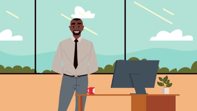 工作场所动画中的非洲商人