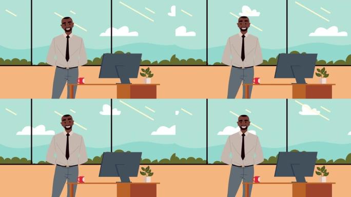 工作场所动画中的非洲商人