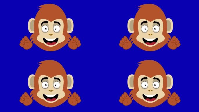 黑猩猩面部循环动画用舌头发出爱与和平的手势