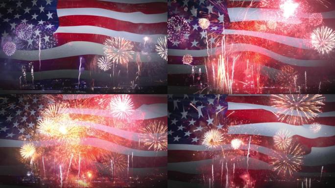 美国国旗7月4日烟花背景，独立日假期背景