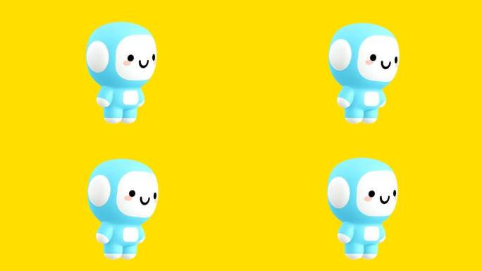 有趣的循环卡通卡哇伊角色。可爱的情感和移动动画。4k视频