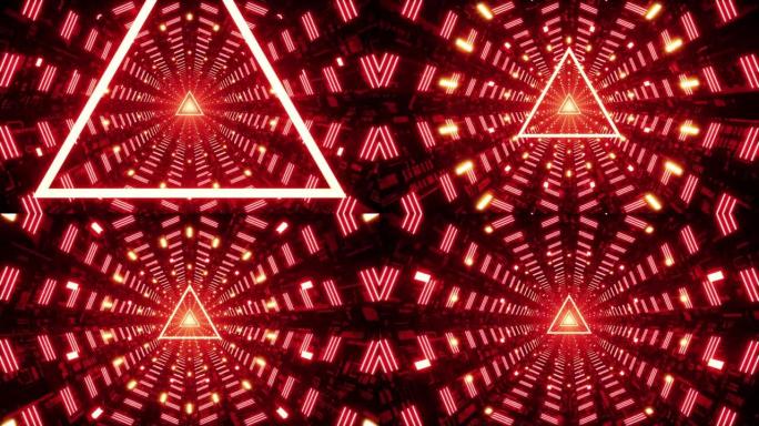 太空隧道中发光的红色三角光