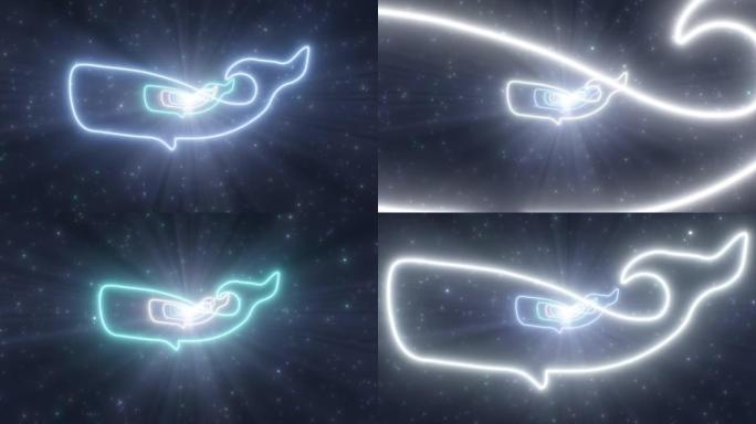 深海鲸鱼形轮廓发光霓虹灯隧道入口-4k无缝VJ循环运动背景动画