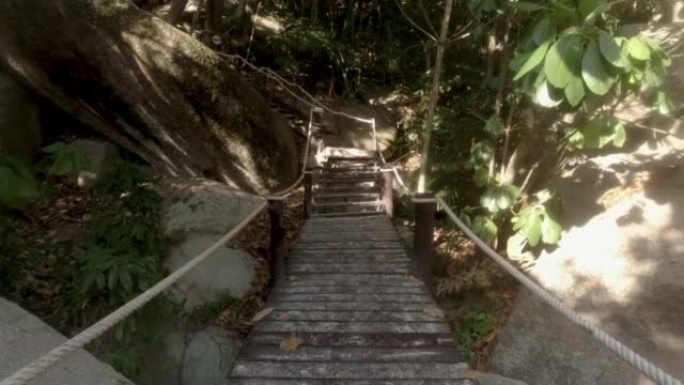 从泰国帆岩徒步旅行POV下降丛林路径