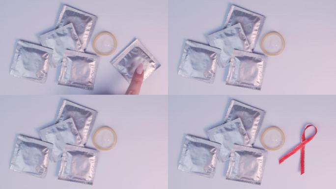 将艾滋病红丝带nex放在避孕套上