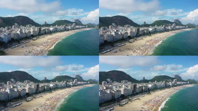 里约热内卢市传奇海滩科帕卡巴纳 (Praia de Copacabana) 的鸟瞰图 -- 南美洲巴