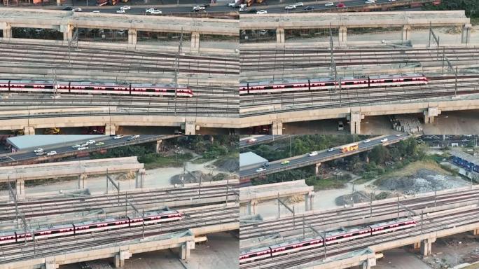 拥有多条高速铁路列车车道的邦苏中央车站鸟瞰图，这是泰国曼谷正在建设的新铁路枢纽交通大楼。