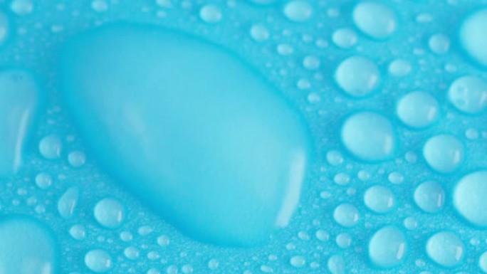 水滴气泡背景，抽象蓝色背景，特写，宏观。选择性聚焦