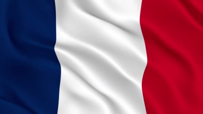 法国国旗流畅的波浪动画。法兰西共和国国旗迎风飘扬。折叠的法国国旗。三维渲染