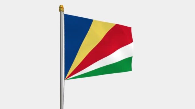 塞舌尔国旗在风中飘扬的循环视频，4k的慢动作视频，带阿尔法通道