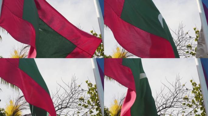 马尔代夫的旗帜在风中飘扬
