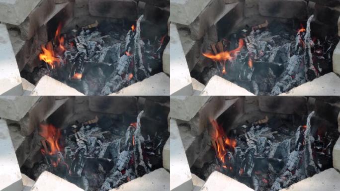 火在砖炉中燃烧