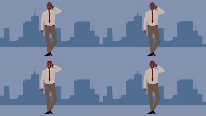 城市动画上的非洲商人