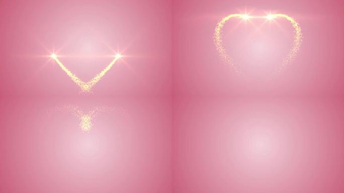 金色的粒子光聚集成心形。浪漫的背景。