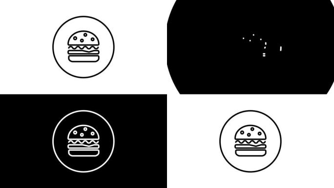 汉堡线图标内圈，快餐，线图标动画。