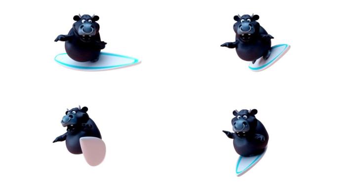 有趣的3D卡通公牛冲浪