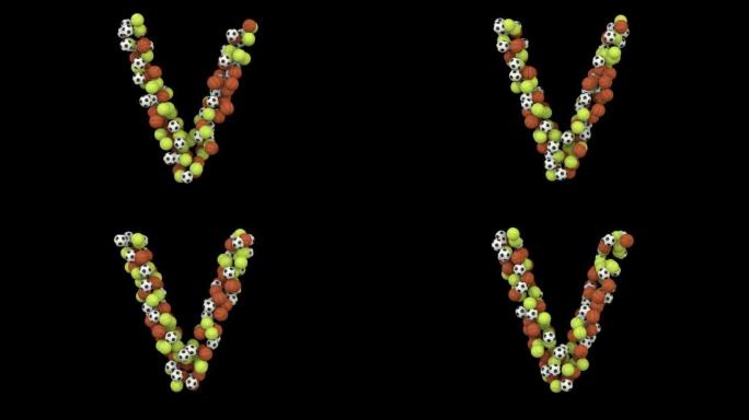 运动球主题字体字母V