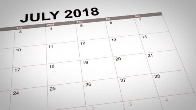 2018年日历中7月4日标记的美国独立日特写
