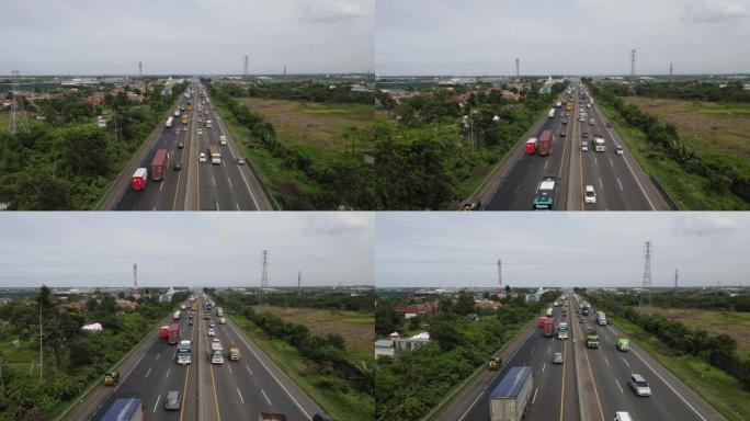 印度尼西亚高速公路的鸟瞰图，交通繁忙。