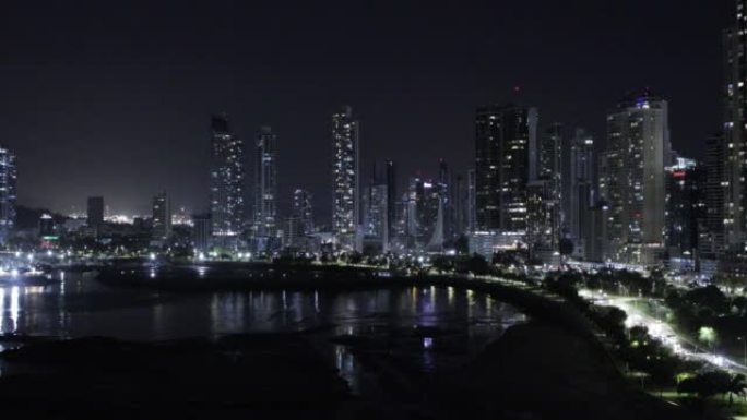 巴拿马巴拿马城航拍城市建筑群夜景