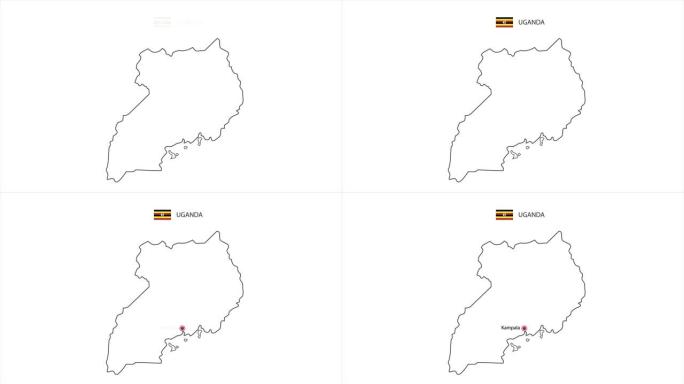 坎帕拉市的运动点，带有乌干达国旗和乌干达地图。