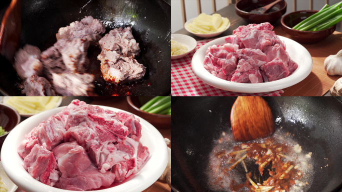 中国东北特色美食酱烧猪脊骨烹饪过程