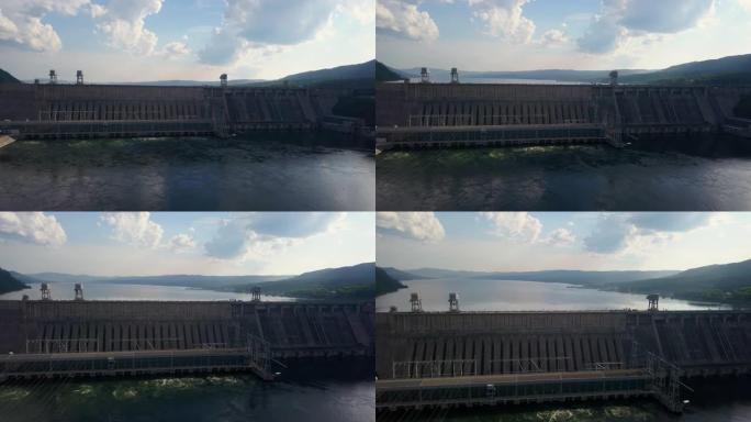 叶尼塞河上水电站的无人机拍摄