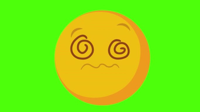 绿色背景上疯狂的黄色圆形表情符号脸的3D动画