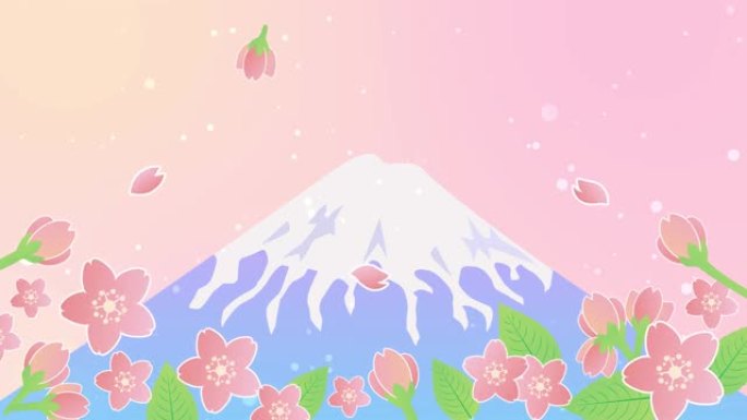 富士山和樱花花瓣的动画