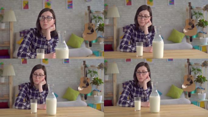 年轻女子，引起食物过敏。对牛奶和乳糖的过敏反应