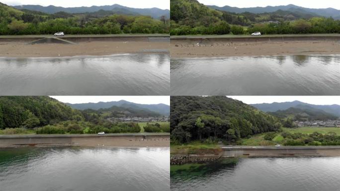 汽车驾驶日本海海滩，日本-空中