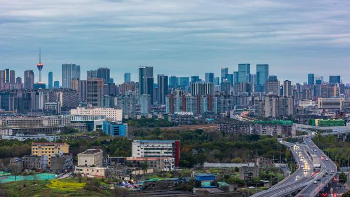 成都城市全景日转夜延时