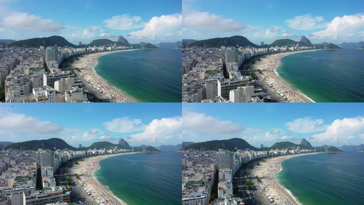 里约热内卢市传奇海滩科帕卡巴纳 (Praia de Copacabana) 的鸟瞰图 -- 南美洲巴