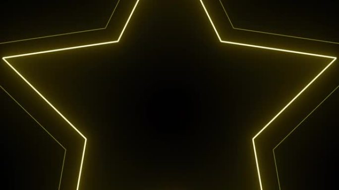 4k霓虹黄星隧道抽象背景无缝循环。闪亮的星星动画。