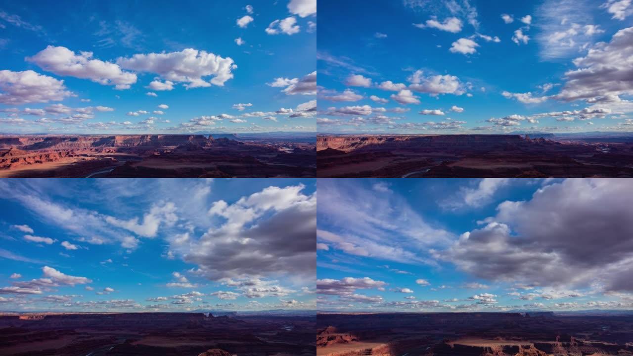 时间流逝-美丽的乌云在犹他州的死马公园上空移动
