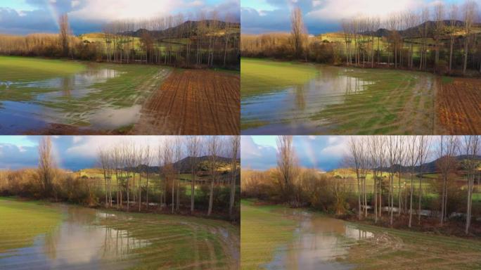 暴风雨过后淹没了被水覆盖的农田。