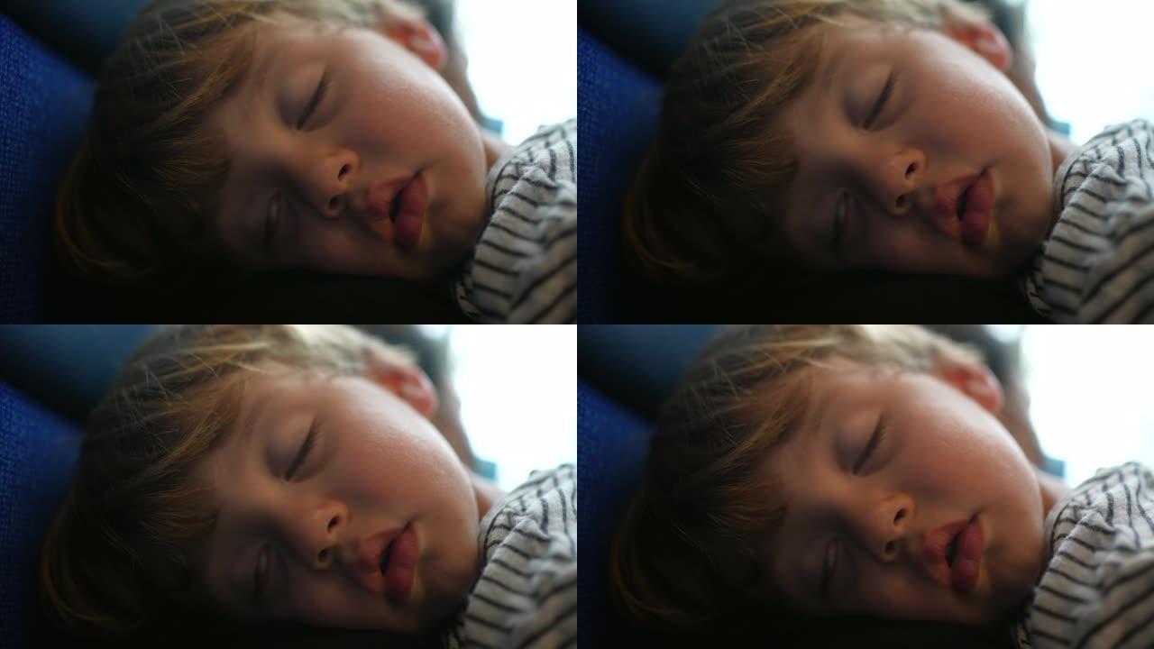 孩子的脸睡觉特写小男孩睡着了