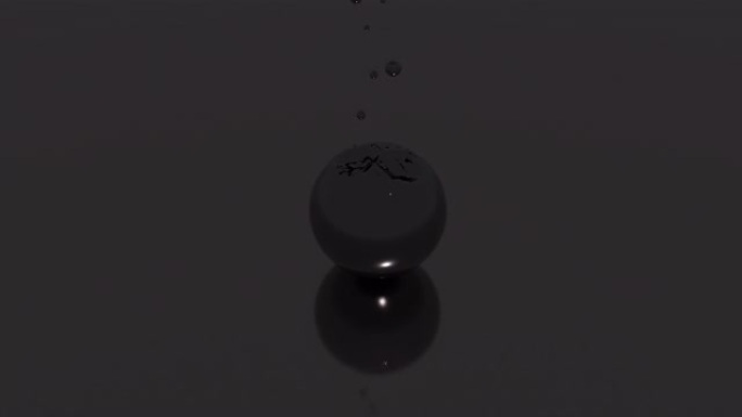 黑色水滴落在灰色背景上的液体黑暗球体上，无缝循环。设计。圆形粘性物质吸收下落
