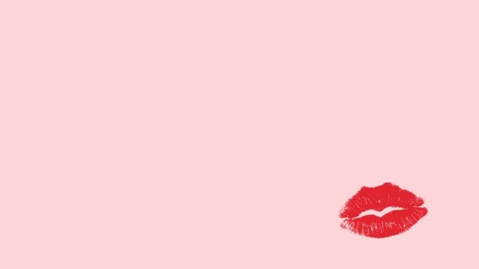 带有红色唇膏的唇印出现并消失在粉红色背景上。度假时亲吻。高质量4k镜头