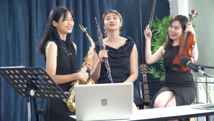 青少年女团在线直播教学双簧管萨克斯管小提琴长笛